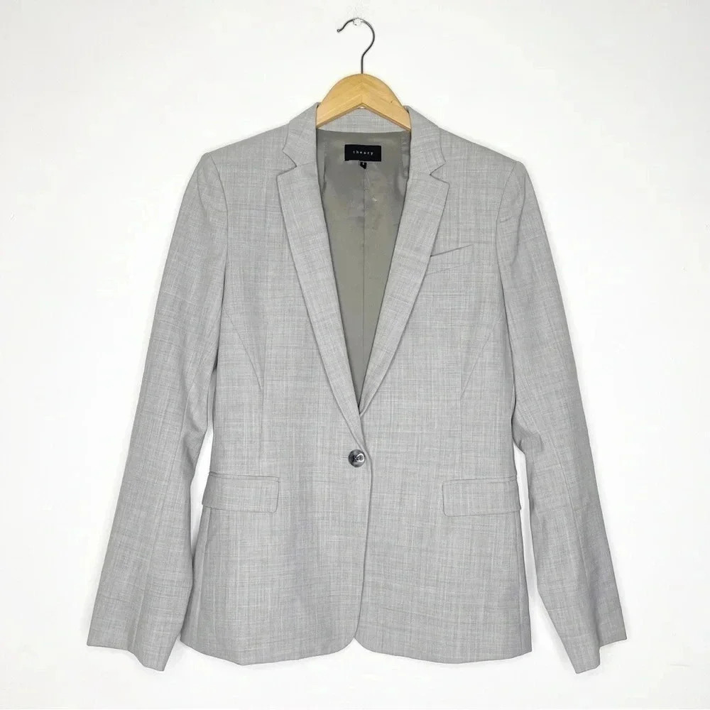 Theory Gray One Button Career Blazer Size 8 NWOT